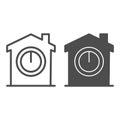 Switch on button in house line and solid icon, smart home concept, House power switch vector sign on white background Royalty Free Stock Photo