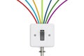 Switch with colorful cables, 3D rendering