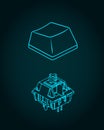 Switch and keycap for mechanical keyboard isometric blueprint Royalty Free Stock Photo