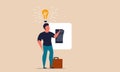 Switch light bulb with bright brain. Genius head innovation and human smart idea thinking vector illustration concept. Conceptual