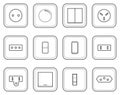 Switch line icons. Different types electric push buttons, sockets, power light, on off connection, push and twirlers, electrical Royalty Free Stock Photo