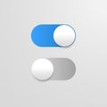 Switch off on button. Vector blue toggle mobile app. Vector power slider.