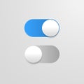 Switch off on button. Vector blue toggle mobile app. Vector power slider