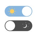 Switch on or off. Sun and moon with stars icon. Toggle to enable or disable. Switcher on device to control mode. Sliding element.