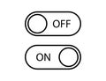 Switch on and off toggle. Slider control to turn on and off. Isolated round buttons in linear style in black and white