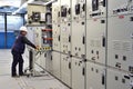 Switch room, electrical engineer control switchgear panel. Royalty Free Stock Photo