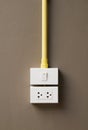 Switch and socket on brown wall Royalty Free Stock Photo