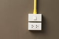 Switch and socket on brown wall Royalty Free Stock Photo