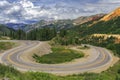 Switchback along the Million Dollar Highway in Colorado