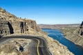 A switchback on SW Jordan Road overlooks the Deschutes River at Cove Palisades State Park, Oregon, USA Royalty Free Stock Photo