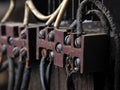 Switchboard old close-up, with connected wires