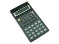 Switched on scientific calculator on white background