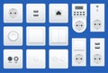 Switches and sockets set. All types. AC power sockets realistic illustration Royalty Free Stock Photo