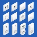 Isometric Switches and Sockets set. AC power sockets realistic illustration