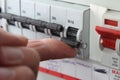 Switching an MCB & x28;Micro Circuit Breaker& x29; on a UK domestic electr Royalty Free Stock Photo