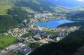 Switzerland: Airshot from Lake St. Moritz and the Kempinski Hotel in the upper Engadin