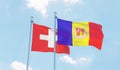 Switzerland and Andorra, two flags waving against blue sky Royalty Free Stock Photo