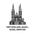 Switzerland, Basel, Basel Minster travel landmark vector illustration