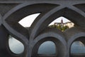 Skyline of the city of Basel in Switzerland viewed through a bridge gap