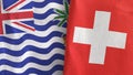Switzerland and British Indian Territory two flags textile cloth 3D rendering