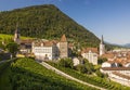 Switzerland - Chur - Towers, roofs, churches and town hall of Ch Royalty Free Stock Photo