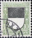 Switzerland - Circa 1922: a postage stamp printed in the Switzerland showing a black and white coat of arms of the Swiss canton of