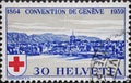 Switzerland - Circa 1939 : a postage stamp printed in the Switzerland showing a historical picture of Geneva in Switzerland. With