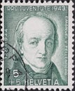 Switzerland - Circa 1943 : a postage stamp printed in the Switzerland showing a portrait of the social worker and agronomist Phili