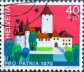 Switzerland - Circa 1979 : a postage stamp printed in the swiss showing the castle in Spiez in the canton of Bern