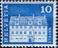 Switzerland - Circa 1968 : a postage stamp printed in the swiss showing the Freuler Palace in NÃÂ¤fels Royalty Free Stock Photo
