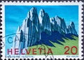 Switzerland - Circa 1969 : a postage stamp printed in the swiss showing the Kreuzberge in the Swiss Alps, altitude 2067