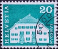 Switzerland - Circa 1968 : a postage stamp printed in the swiss showing the Planta House in Samedan
