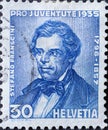 Switzerland - Circa 1935 : a postage stamp printed in the swiss showing a portrait of the politician, school teacher, publicist, s