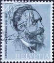 Switzerland - Circa 1974 : a postage stamp printed in the swiss showing a portrait of the postmaster Heinrich von Stephan 1831-97 Royalty Free Stock Photo