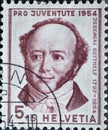 Switzerland - Circa 1954 : a postage stamp printed in the swiss showing a portrait of the writer and pastor Jeremias Gotthelf pse Royalty Free Stock Photo