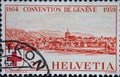 Switzerland - Circa 1939 : a postage stamp printed in the Switzerland showing a historical picture of Geneva in Switzerland. With