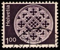 SWITZERLAND - CIRCA 1974: stamp 1 Swiss franc printed by Swiss Confederation, shows Rosette, Lausanne Cathedral