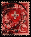 SWITZERLAND - CIRCA 1924: postal stamp 1.20 Swiss franc printed by Swiss Confederation, shows Swiss Coat of Arms