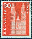 SWITZERLAND - CIRCA 1960: A stamp printed in Switzerland shows Grossmunster church, Zurich, circa 1960.