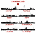 Switzerland cities skylines silhouettes vector set