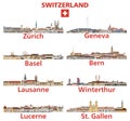 Switzerland cities skylines vector illustrations set