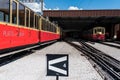 Switzerland Cog Railway trains in depo. Royalty Free Stock Photo