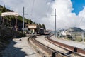Switzerland Cog Railway trains in Schynige platte station. Royalty Free Stock Photo