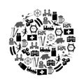 Switzerland country theme symbols icons in circle eps10