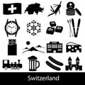 Switzerland country theme symbols icons set