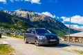 SWITZERLAND, DAVOS - MAI 2017: Toyota Avensis T25 in Alps mountains, Samedan, Maloja, Graubuenden Switzerland