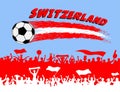 Switzerland flag colors with soccer ball and Swiss supporters si Royalty Free Stock Photo