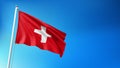 Switzerland Flag Flying on Blue Sky Background 3D Render