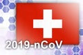 Switzerland flag and futuristic digital abstract composition with 2019-nCoV inscription. Covid-19 outbreak concept