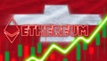 Switzerland Flag with Neon Light Effect Ethereum Coin Logo Radial Blur Effect Fabric 3D Illustration